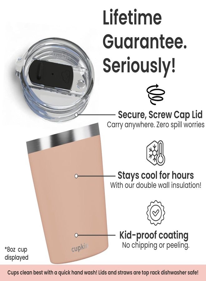 CUPKIN Toddler Tumblers, The Original 12 oz Stackable Stainless Steel Cups, Set of 2 Powder Coated Insulated Kids Water Bottle Alternative & BPA Free Lids + Reusable Silicone Straws (Peach + Teal) - Image 3